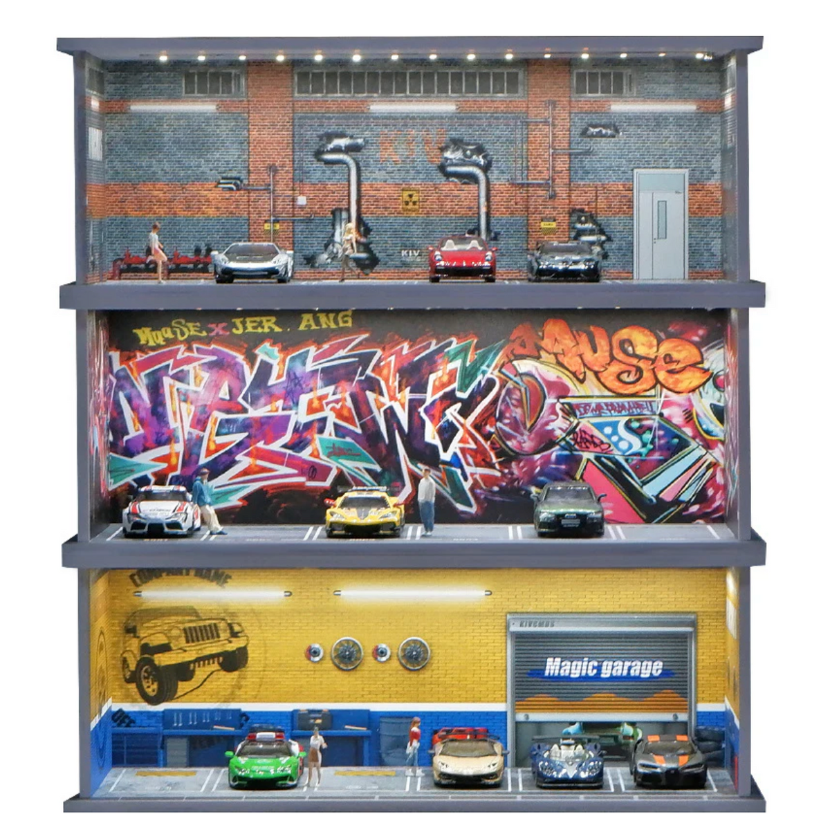 1 floor - 1:64 Scale Simulation grafiti Parking Lot Miniature Scene (Excludes Figurines and Car Models)