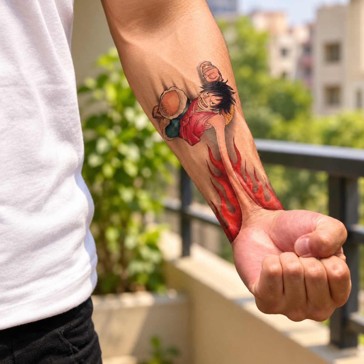 One Piece Luffy Tattoo (Plant-Based Ink)