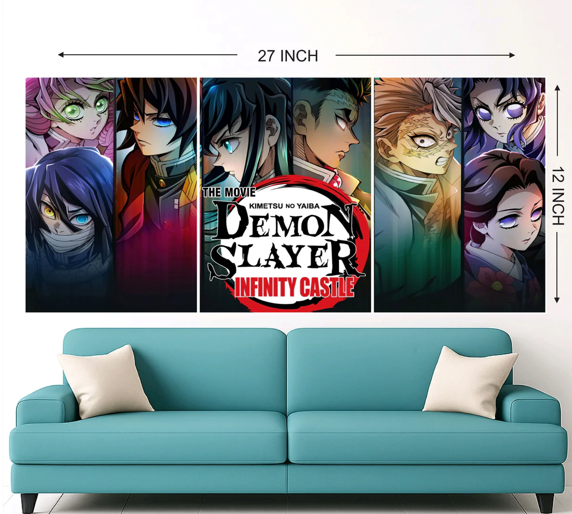 Demon Slayer 3 Panel Split Design Wall Poster (Pack of 3)