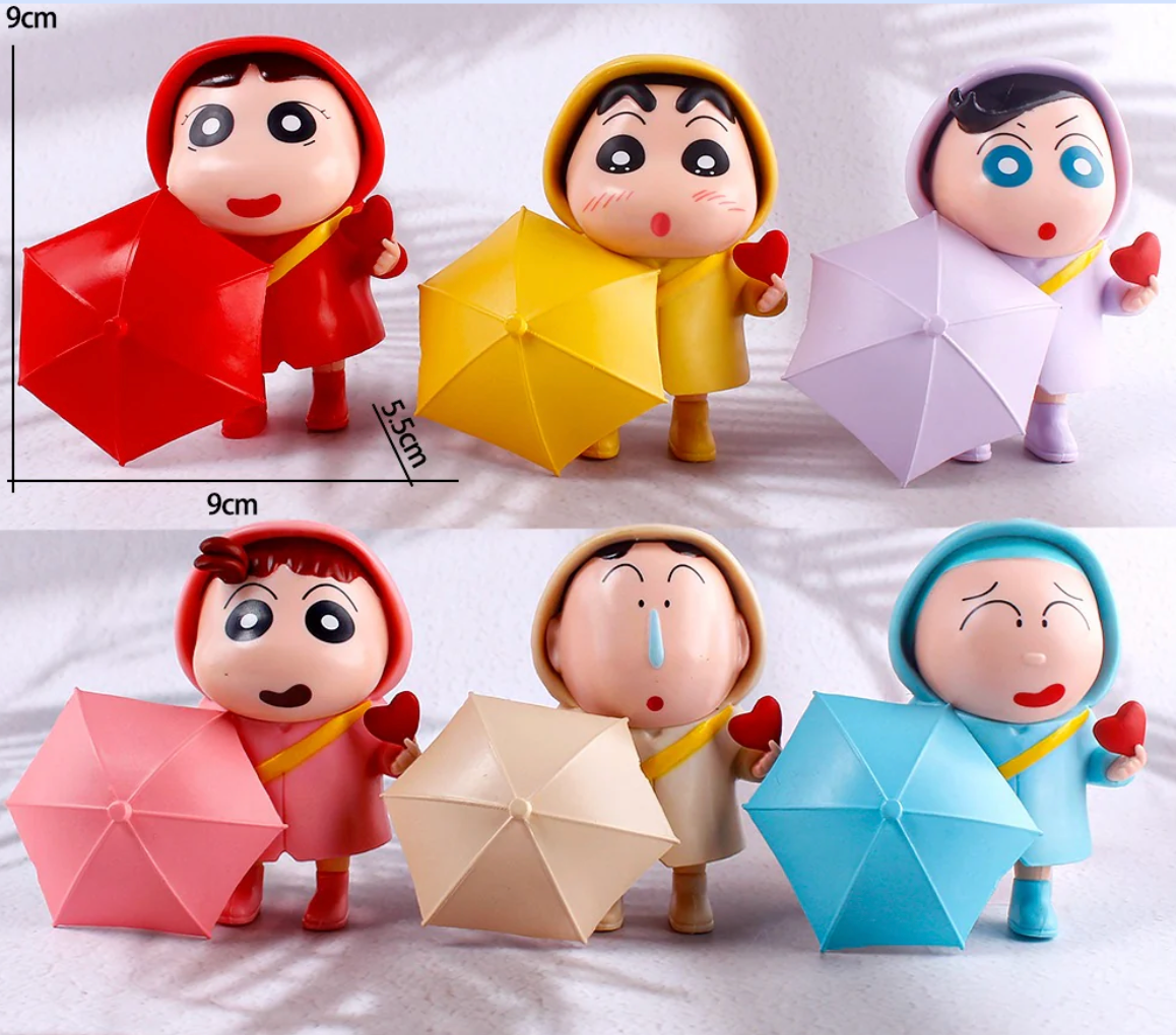 Shinchan and Gang with Open Umbrella – Set of 6 Figures 9cm