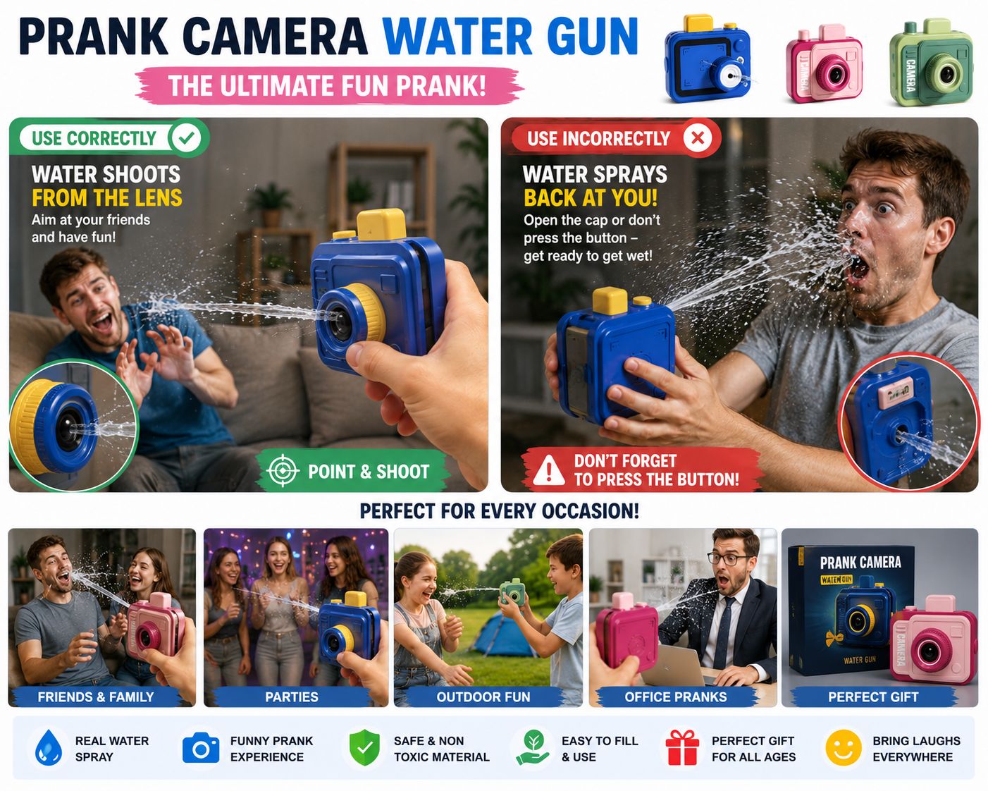 Camera Water Gun Prank Toy