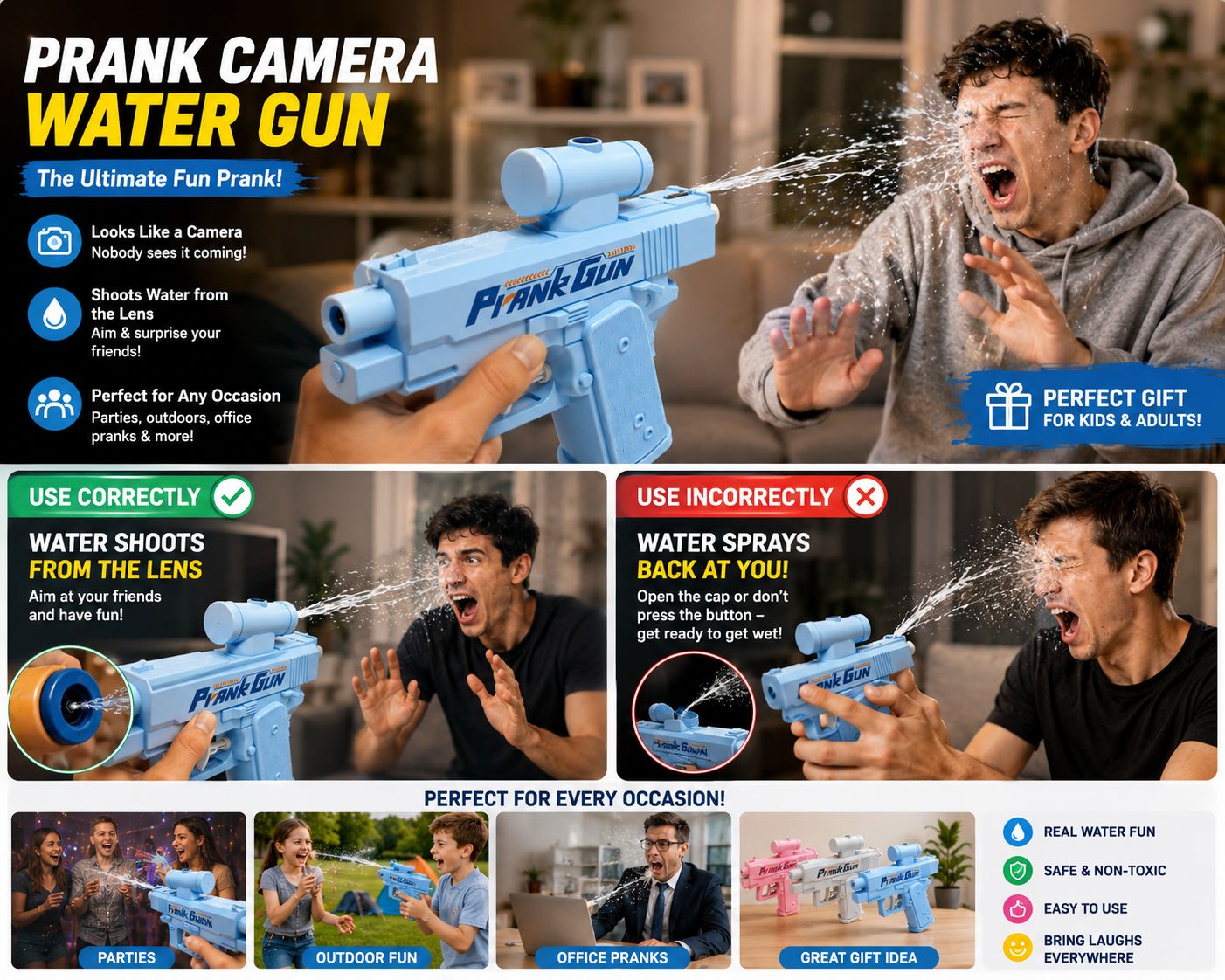 Reverse Water Gun Prank Toy