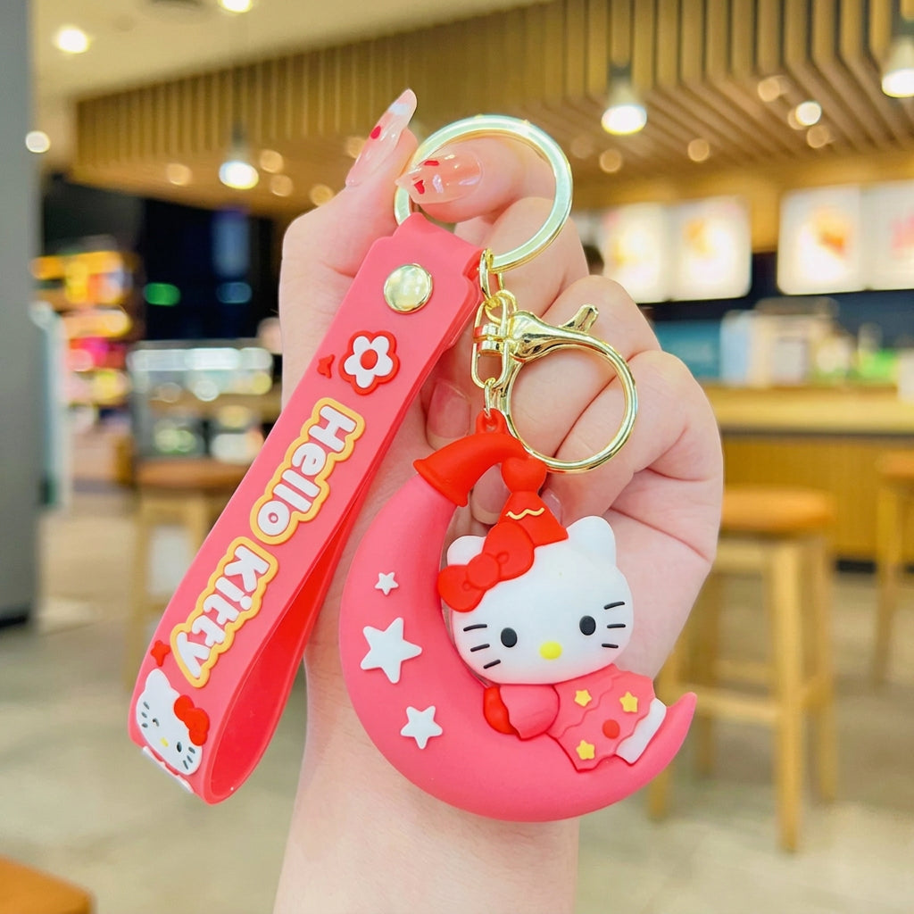 Hello Kitty on Moon Rubber Keychain