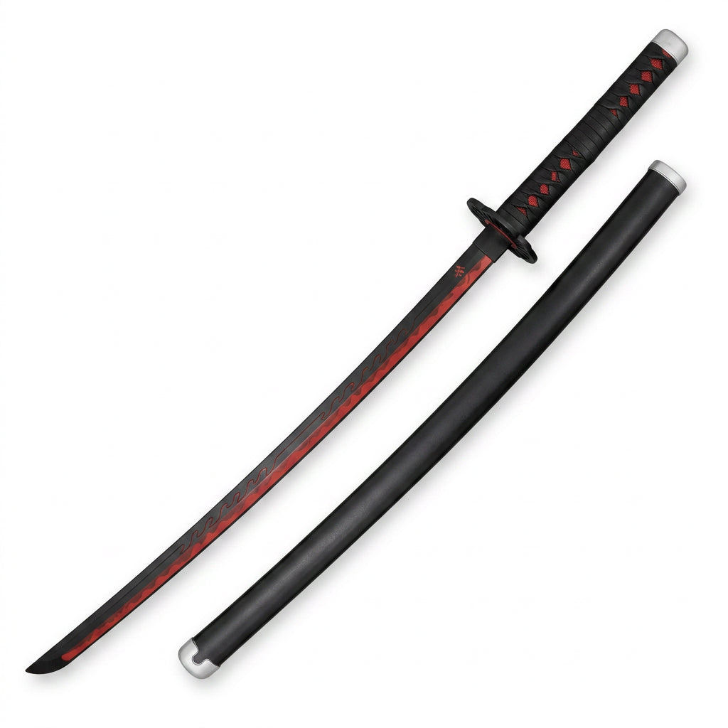 Tanjiro LED Nichirin wooden katana with scabbard — clean product shot