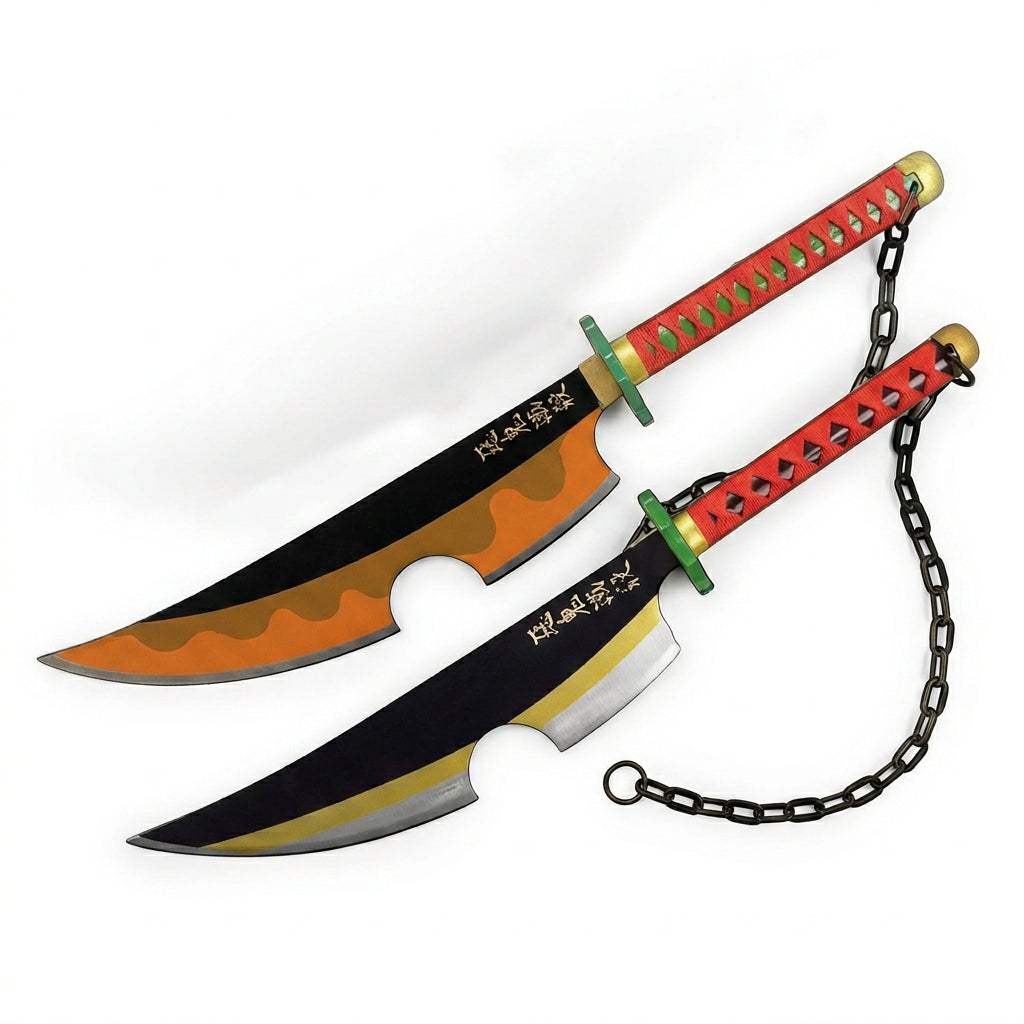 Pair of Tengen Uzui Nichirin wooden cleaver swords — clean product shot