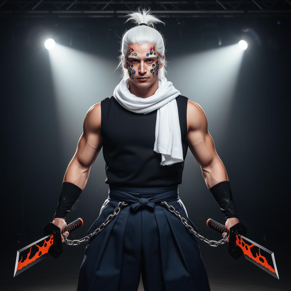 Tengen Uzui cosplayer dual-wielding the cleaver swords