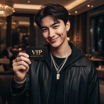 Model holding VIP Membership card