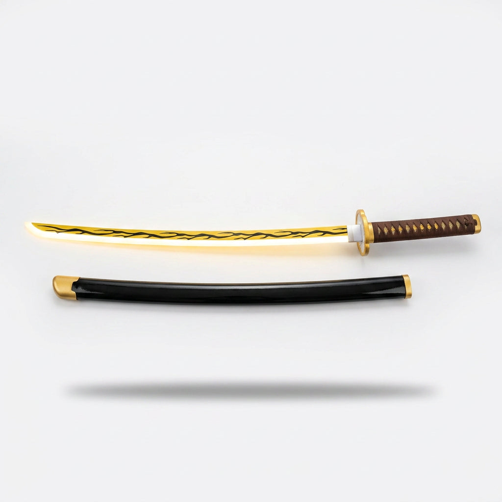 Zenitsu LED Nichirin wooden katana with scabbard — clean product shot