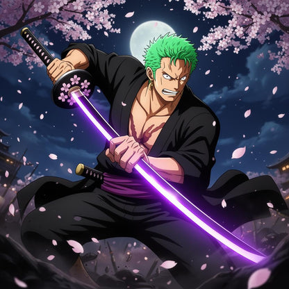 Zoro Shusui Black anime poster cover art with cherry blossoms